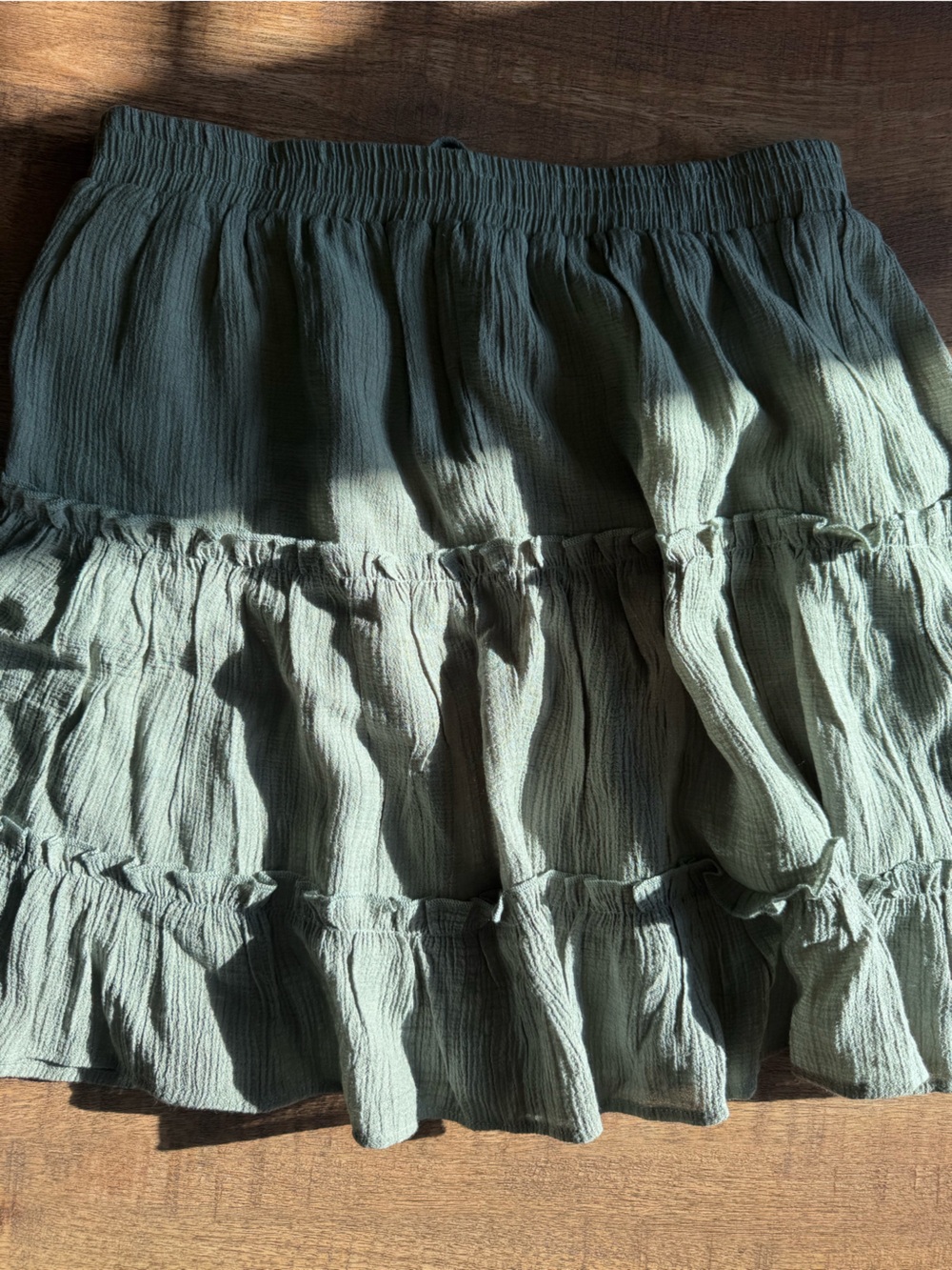 Love Tree Lightweight Sage Green Crinkle Tiered Mini Skirt